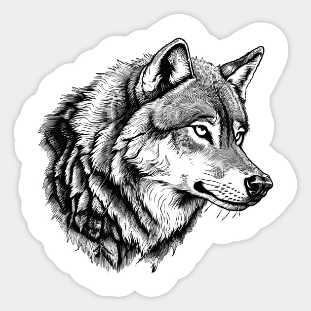 Black-White Wolf Head Sticker by Yilsi